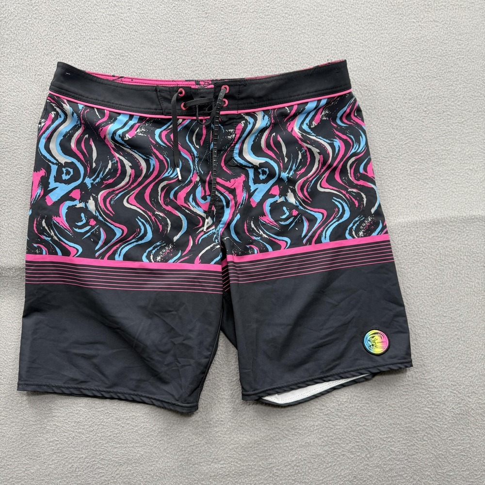 O'Neill Board Shorts Mens 34 Black Tie Dye Swim Trunks Quick Dry Stretch Beach